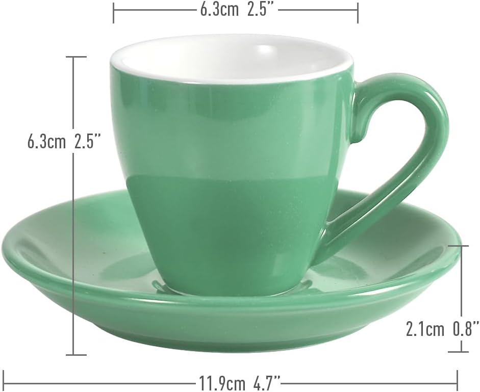 Porcelain Espresso Cup with Saucer And Stainless Steel mini Spoons, Espresso shot Cup, 80ml/2.7Oz, Pack of 2, Cyan