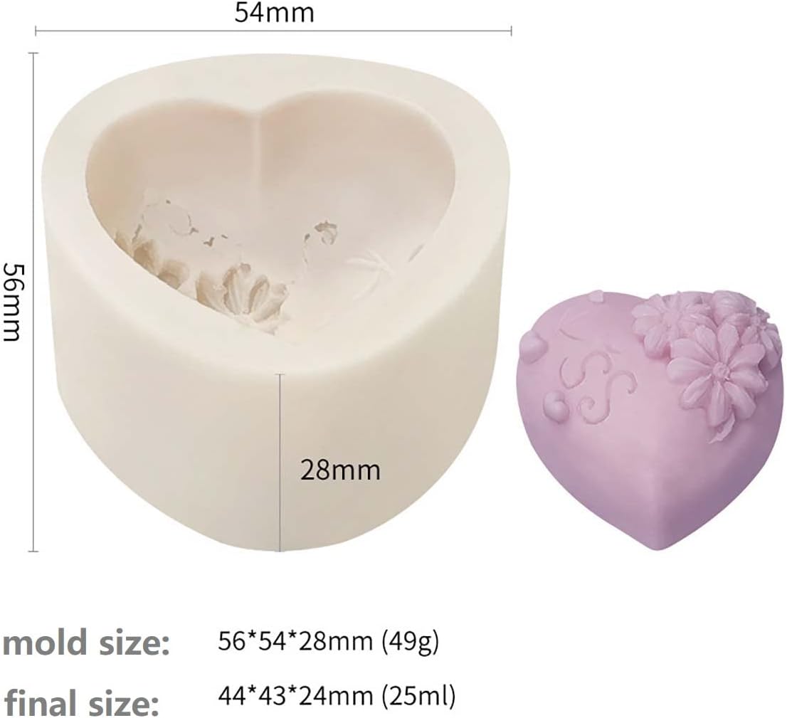 4 Pack Heart Resin Rose Flower Silicone Mold for Candle, Cake, Soap, Candy - Round Shape