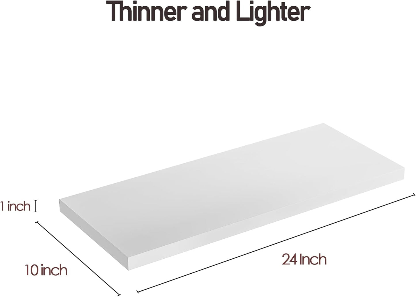 Wall Shelf Set of 2, White Floating Shelves 24 in W x 10 in D x 1 in H, Wooden Floating Wall Shelf with Invisible Brackets for Living Room/Bedroom/Bathroom/Kitchen Storage and Decor