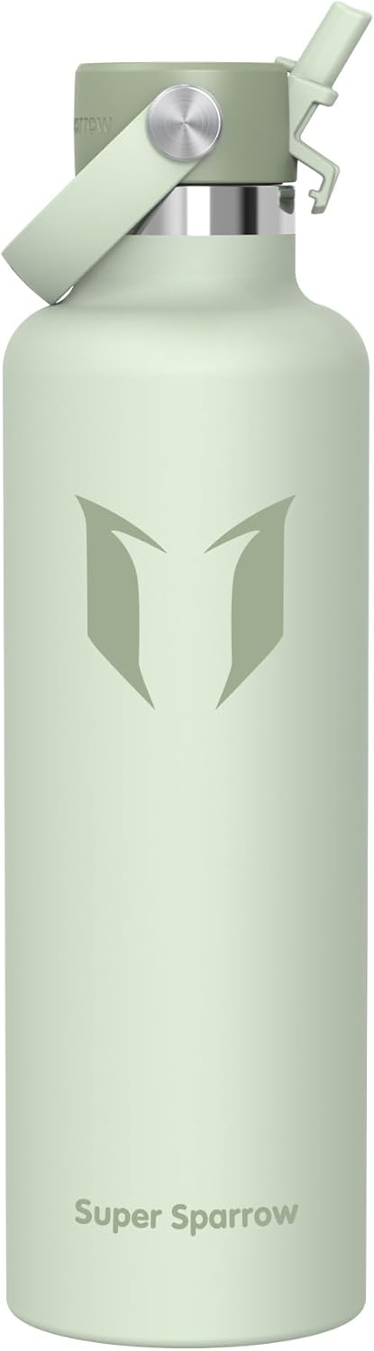 Super Sparrow Insulated Water Bottle - 17 Oz / 25 Oz / 32 Oz - Standard Mouth FlipFlow Flask - BPA Free, Leak Proof Drink Bottle- Ergonomic Straw Water Bottles for Work, Gym, Travel, Sports