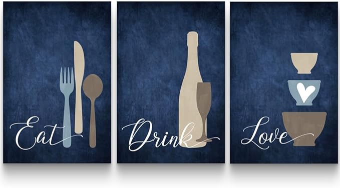 GUBIYU Premium Navy Blue Wall Art Set of 3, Large Dining Room Kitchen Signs by GUBIYU