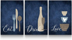GUBIYU Premium Navy Blue Wall Art Set of 3, Large Dining Room Kitchen Signs by GUBIYU