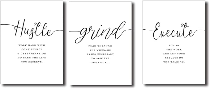 Framed Canvas Wall Art Hustle Quote, Office Wall Art, Positive Motivational Set - Image 8