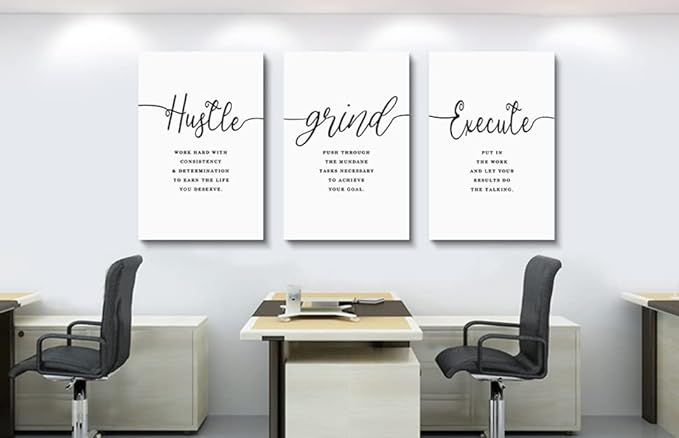 Framed Canvas Wall Art Hustle Quote, Office Wall Art, Positive Motivational Set - Image 4