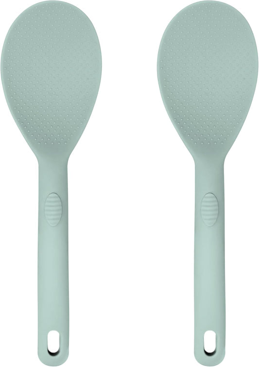Silicone Rice Paddle Set – 2-Piece Set of Spoon Spatulas for Non-Stick Cookware – Kitchen Tools and Accessories with Comfortable Handles, Heat-Resistant Utensils for Cooking and Baking – Pastel Green