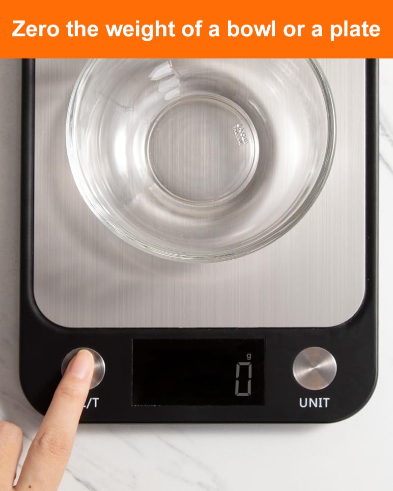 Brigii Food Scale,Digital Kitchen Scale, Stainless Steel, Weight in Grams, Ounces, Milliliters and Pounds, Ideal for Meal Prep, Cooking, and Baking
