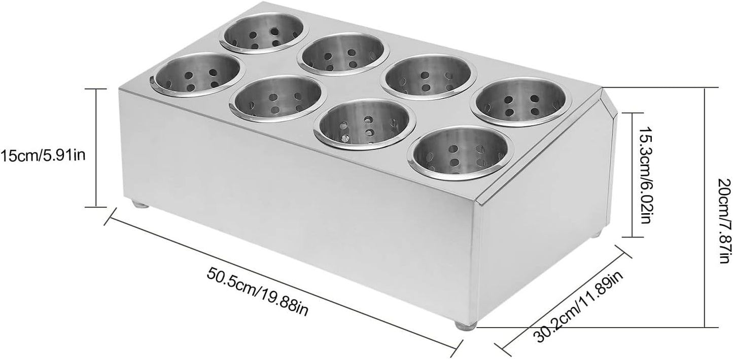 Stainless Steel Flatware Utensil Holder, Commercial 8-Hole Cylinder Silverware Organizer for Countertop Restaurant