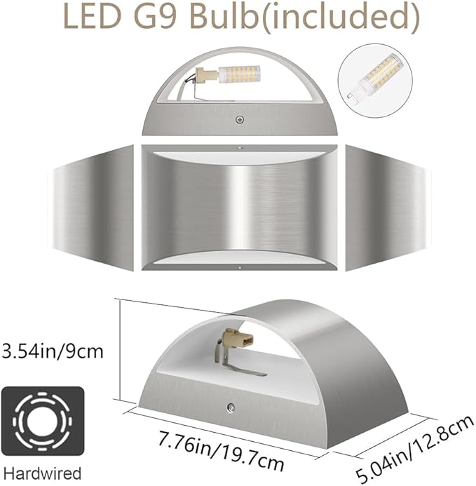 Aipsun Nickel Modern LED Wall Sconce Hardwired Indoor Wall Lights Set of 2 Up - Image 3