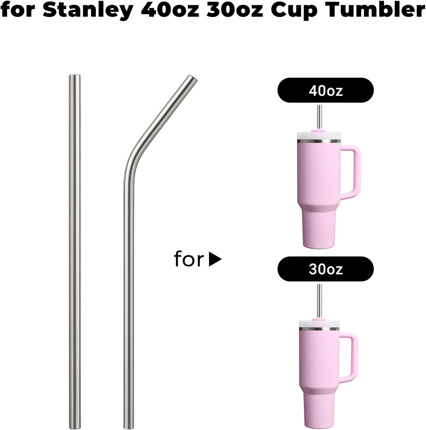 6 Pack Stainless Steel Straw Replacement for Stanley 40 oz 30 oz Tumbler,3 Straight + 3 Curved BPA Free Reusable Metal Straws with Cleaning Brush, 12Inch Long Drinking Reusable Accessories