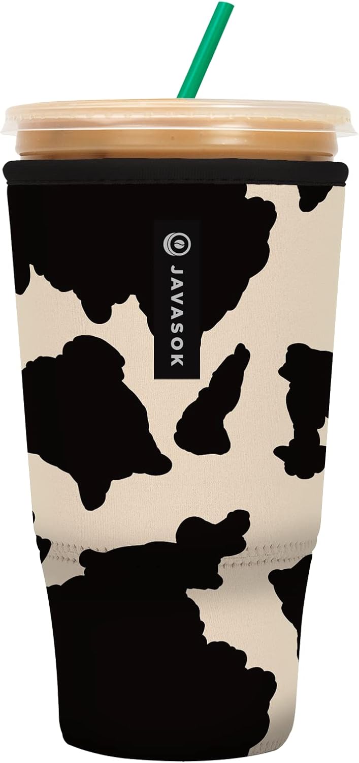 Sok It JavaSok Iced Coffee & Cold Soda Insulated Neoprene Cup Sleeve (Cow Print, XXLarge: 44-48oz)