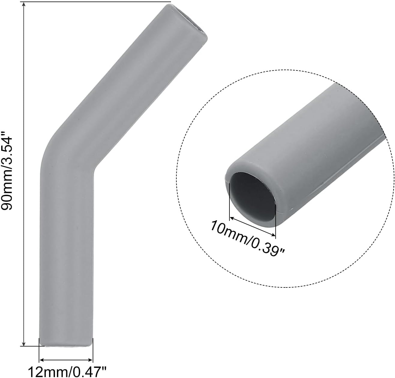 uxcell 4Pcs Silicone Straw Tips, Silicone Straw Elbows Tip, Soft Reusable Metal Straw Covers Fit for 10mm/0.39" OD Stainless Steel Straws, Grey