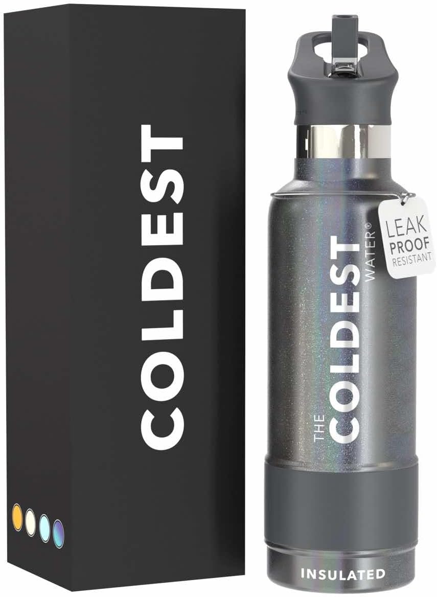 Coldest Insulated Water Bottle with Straw Lid - Stainless Steel Metal Insulated Bottle for Men & Women (Stardust Glitter, 21 oz)