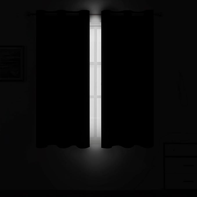 LEMOMO Black Blackout Curtains/38 x 54 Inch/Set of Two Panels Grommet Living - Image 3