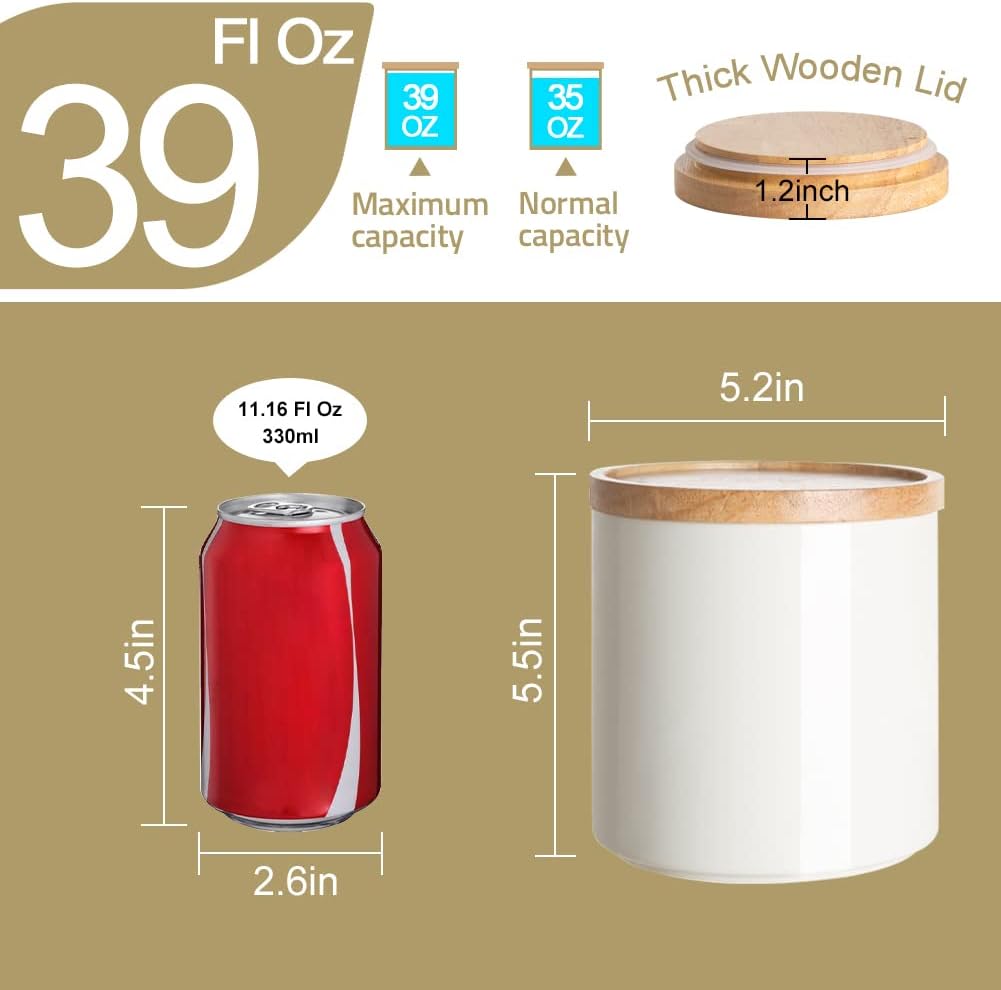 Sweejar Kitchen Canisters Ceramic Food Storage Jar, Stackable Containers with Airtight Seal Wooden Lid for Serving Coffee Bean, Flour, Tea, Spice and More - 39 Fl Oz (Turquoise)