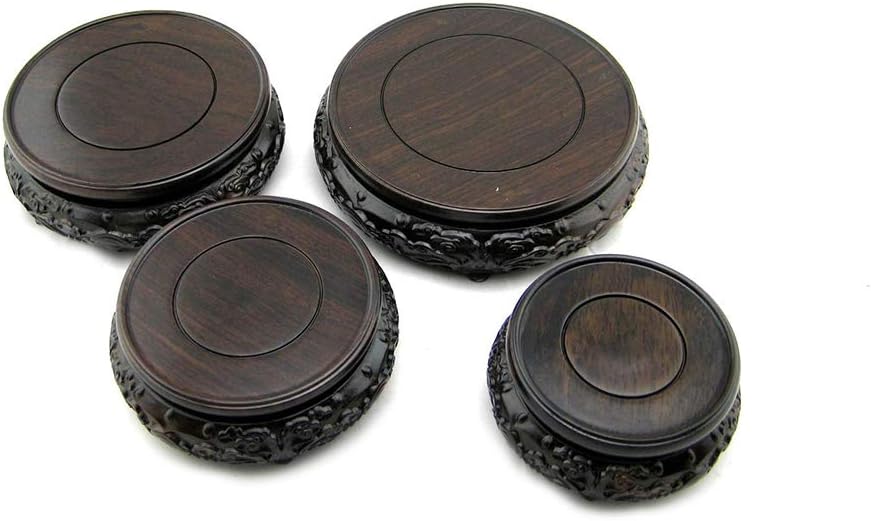 GOLDY&WENDY Oriental Luxury Round Elm Solid Wood Vase Display Stands Pedestal Base, Bat Pattern 3.9 in Diameter