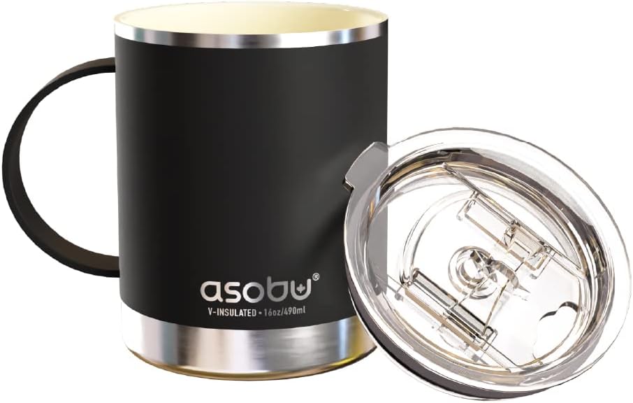 asobu Ultimate Ceramic Travel Mug, 12oz Insulated Stainless Steel Coffee Cup with Handle & Splash-Resistant Lid, Ceramic Lined for Pure Taste, BPA-Free, Double-Wall Vacuum for Hot Drinks