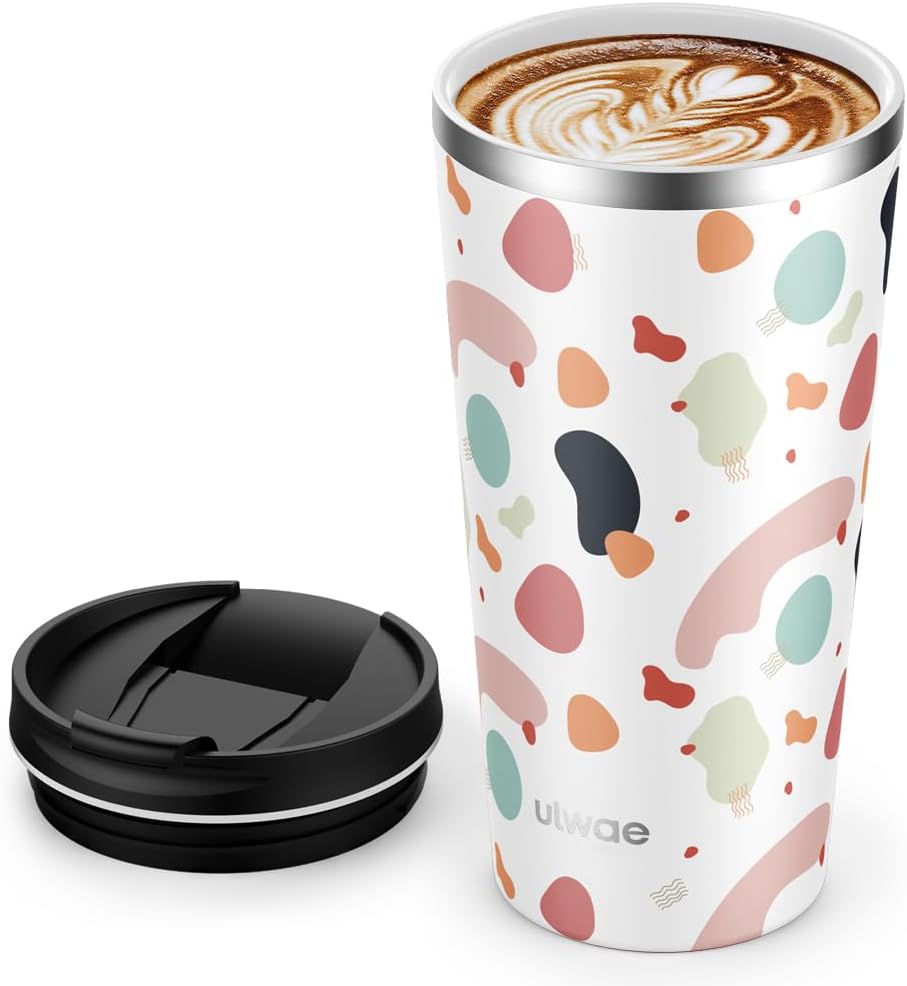 Insulated Coffee Mug with Ceramic Coating, 18oz Travel Mug with Leak-proof Lid, Vacuum Double-wall Tumbler, Stainless Steel Thermal Cup for Tea, Hot Cocoa, Cold Beverage, Ice Drinks