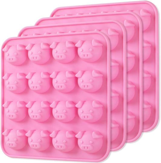 Newk Piggy Chocolate Silicone Mold, 4 Packs 16- Cavity Pig Face Emoticons Piglet Candy Molds for Jelly, Fondant, Hard Candy, Keto Fat Bombs, Resin