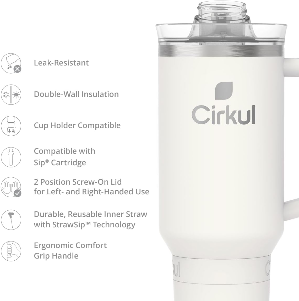 Cirkul 40oz. Pearl Stainless Steel Tumbler with Handle, All-Day StrawSip™, Double-Wall Insulated