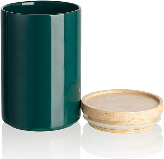 Sweejar Kitchen Canisters Ceramic Food Storage Jar, Stackable Containers with Airtight Seal Wooden Lid for Serving Ground Coffee, Tea, Sugar, Salt and More - 28 Fl Oz (Jade)