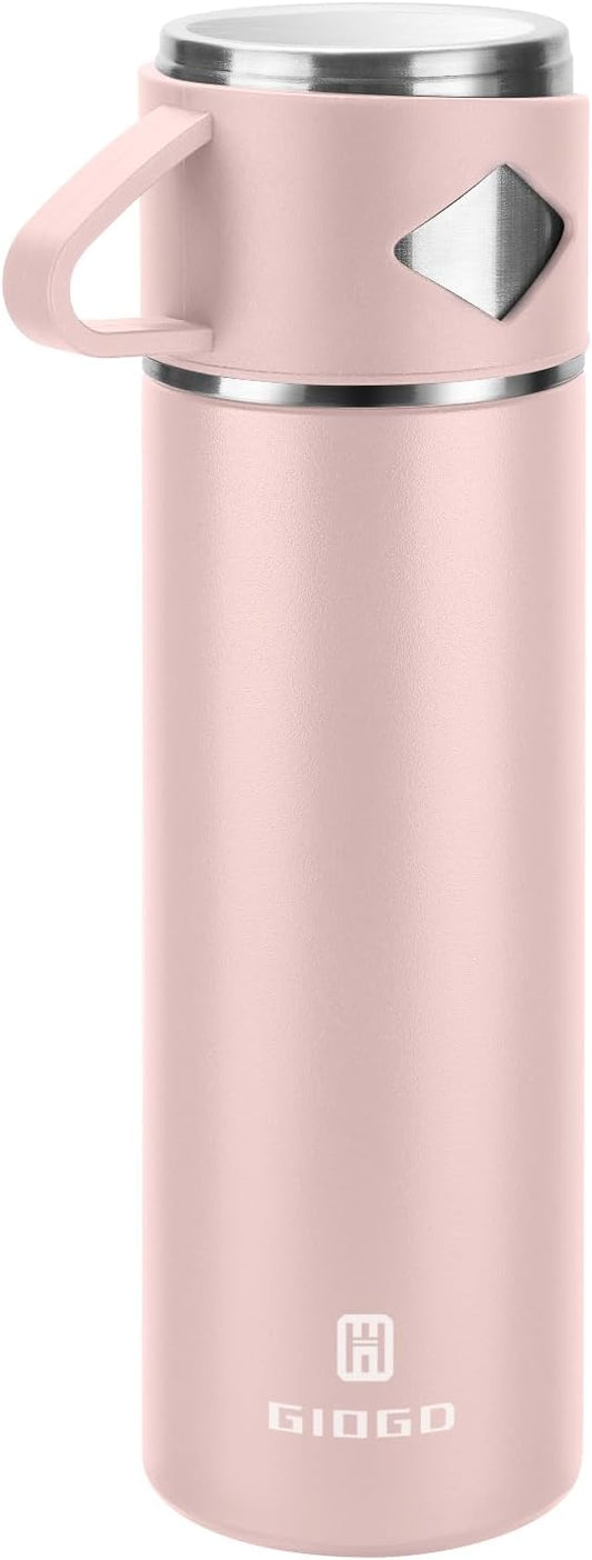 Stainless Steel Thermo 700ml/23.7oz Vacuum Insulated Bottle with Cup for Coffee Hot drink and Cold drink water flask.(Pink,Single)
