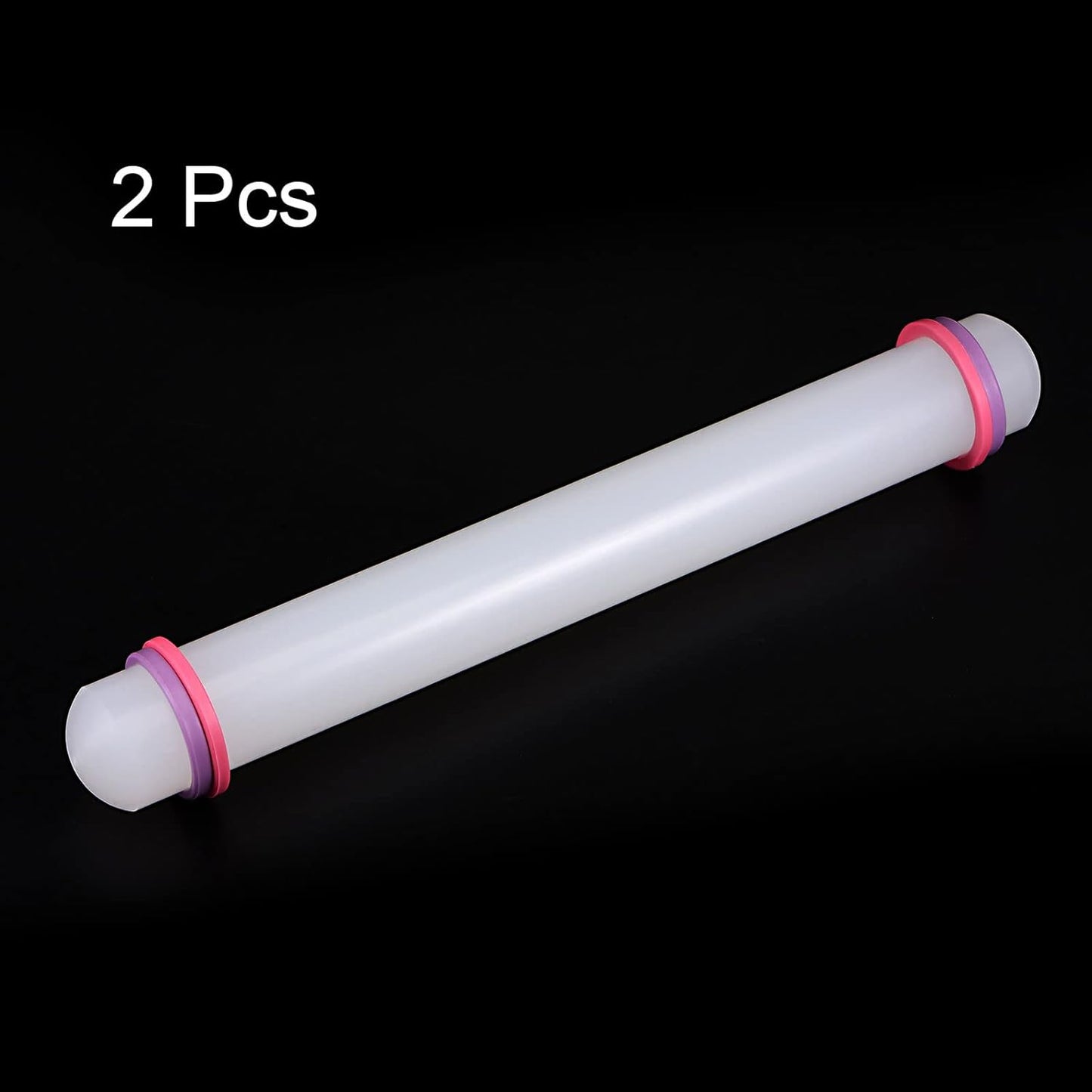 HARFINGTON 2pcs Fondant Rolling Pin 12 Inch x 1.38 Inch Adjustable Guide Rings Non-Stick PP Plastic Fondant Roller Dough Roller Kitchen Decorating Tools for Cookie Pastry Pizza Clay