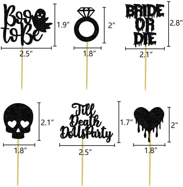Halloween Bachelorette Cupcake Topper Boo To Be Ring Bride Or Die Skull Heart Blood Glitter Food Picks Horror Ghost Engagement Party Decorations Black