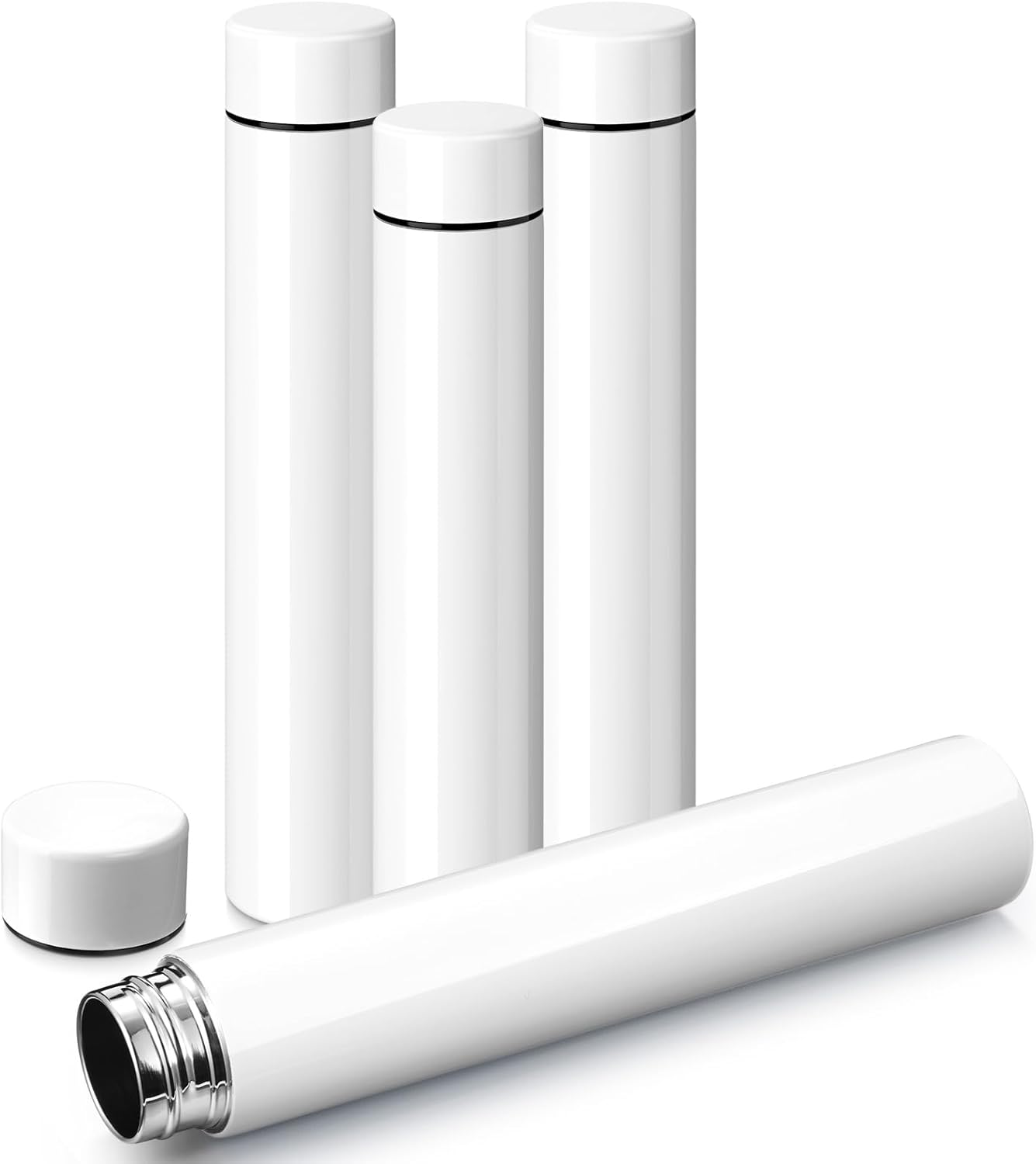 Vesici Slim Water Bottle 8.8 oz Small Stainless Steel Purse Compact Insulated Water Bottles Camping Travel Backpack Pocket Flask for Car Cold Coffee Tea(White,4 Pack)