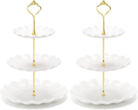 Coitak Plastic Cupcake Stands, 3 Tier Cupcake Stand, Dessert Tower Tray for Tea Party, Baby Shower and Wedding (2 Pack)