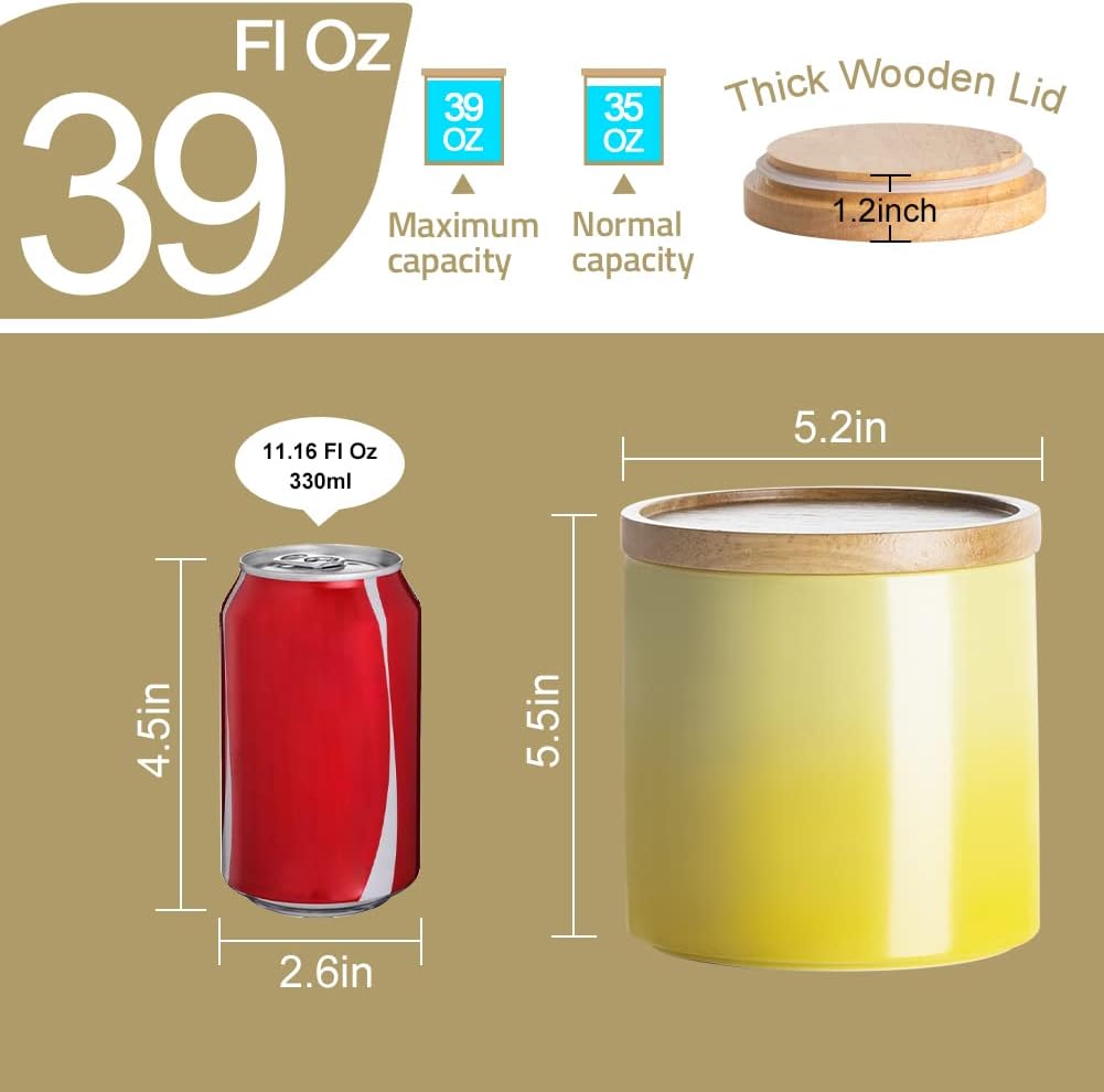 Sweejar Ceramic Food Storage Jar, Stackable Kitchen Canisters, Containers with Airtight Seal Wooden Lid for Serving Coffee Grounds, Coffee Bean, Flour, Tea, Spice and More - 39 Fl Oz (Gradient Gray)