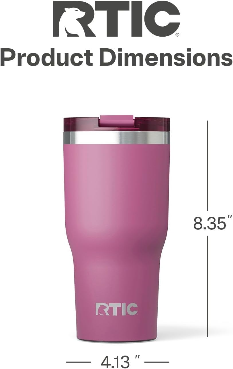 RTIC 30oz Essential Tumbler with Lid, Insulated, Stainless Steel, Metal, Double Wall Vacuum-Insulation, Ceramic Lined, Travel Cup for Iced Coffee, Tea, Hot and Cold Drink, Orchid