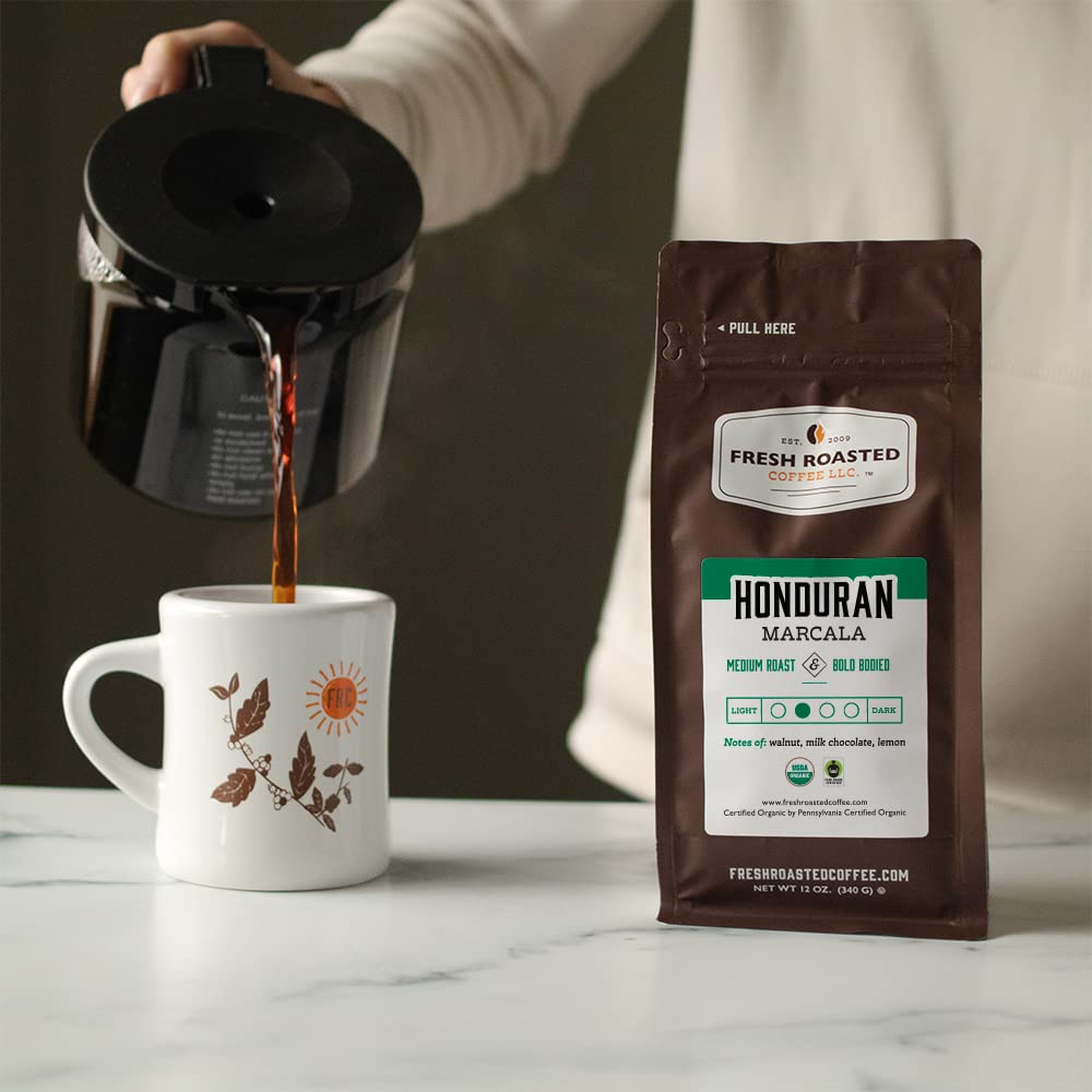 Fresh Roasted Coffee, Organic Honduran Marcala | USDA Organic, 100% Single Origin, Kosher | Medium Roast 12 oz Ground