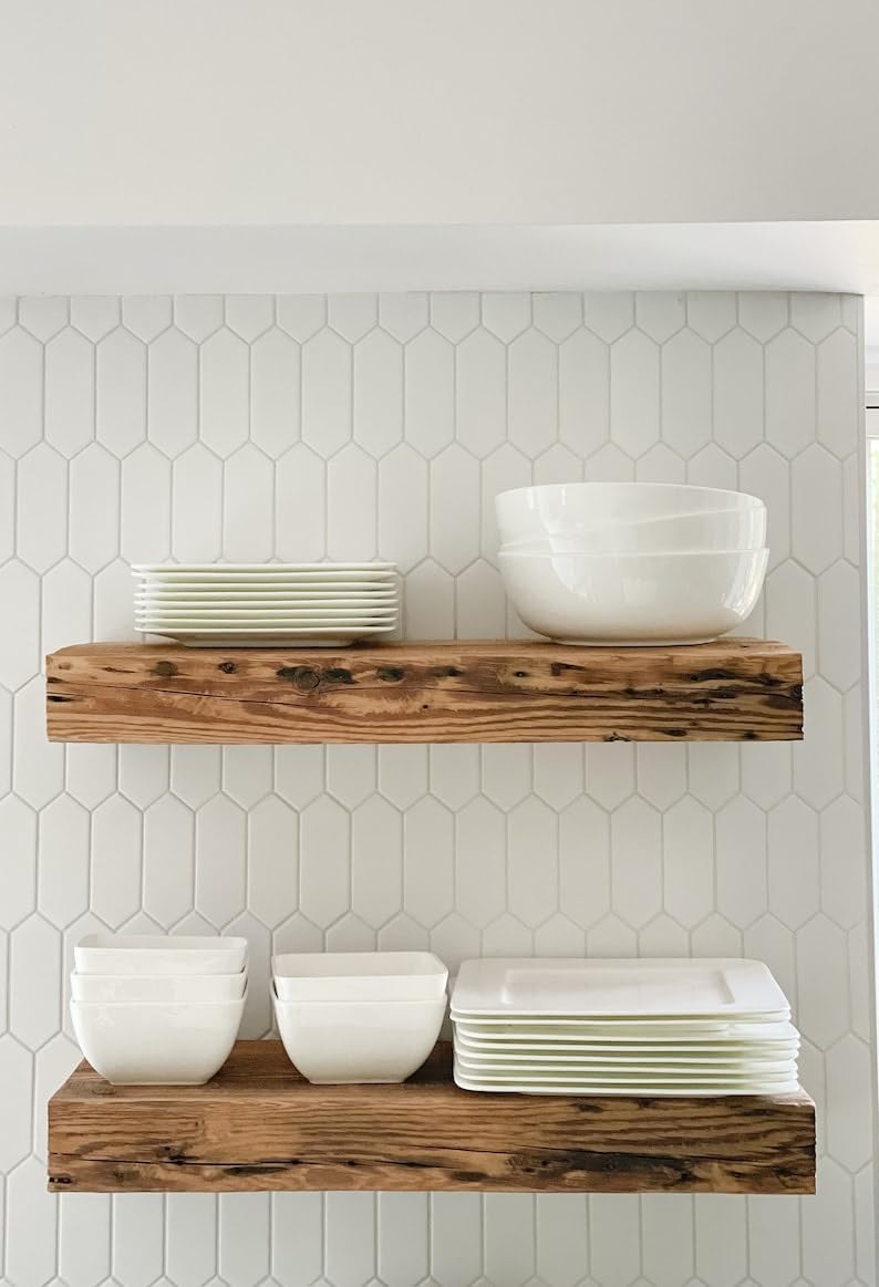 Modern Timber Craft Reclaimed Wood Floating Wall Shelf | Solid Rustic American Barnwood, Floating Shelf Brackets | 2.75" Thickness | 30" L x 10" D, Rustic Original - Unfinished, 3 Pack