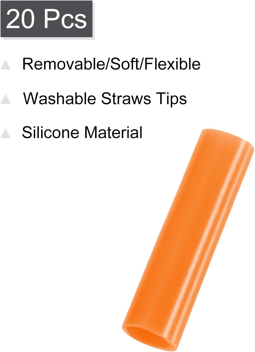 uxcell 20Pcs Silicone Straw Tips, Metal Straw Covers, Soft Reusable Straws Tips Fit for 8mm/0.31" OD Stainless Steel Straws (Orange)