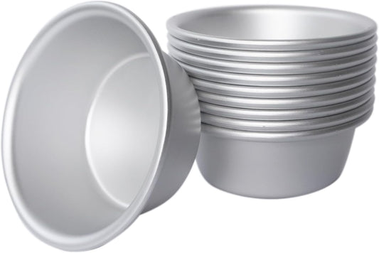 Aluminum Alloy Tart Pan, 3 Inch Cute Flan Mold, 10 Pieces Egg Tart Molds for Baking Pastel de Nata, Pie, Tartlet, Popover - Silver Tin