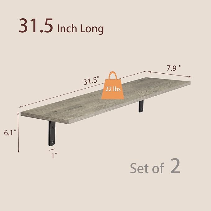 DINZI LVJ Long Wall Shelves, 31.5 Inch Wall Mounted Shelves Set of 2, - Image 3