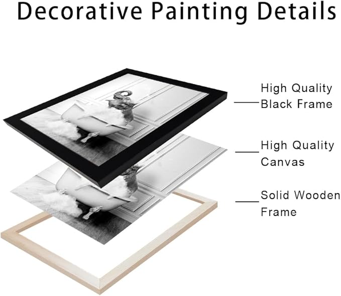 Framed Bathroom Wall Decor Elephant in Bathtub Pictures Wall Art Black and - Image 2