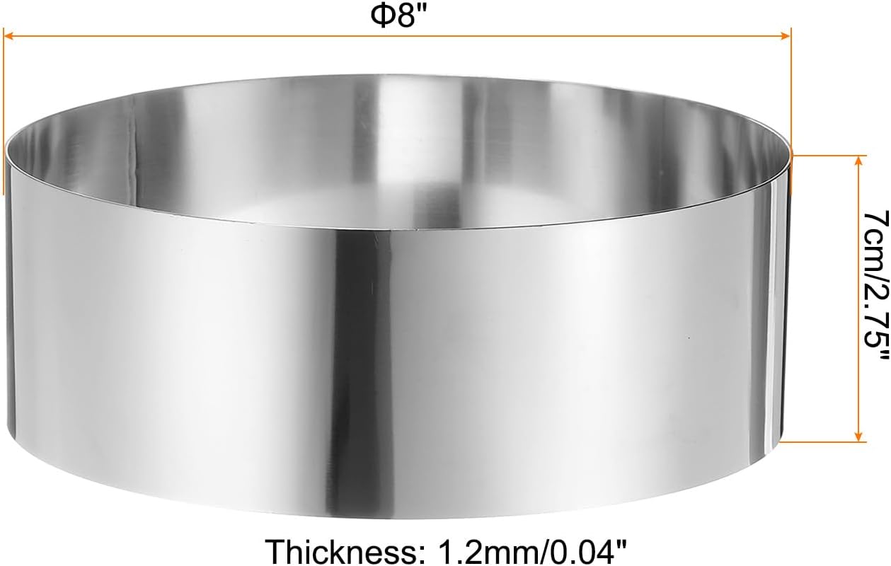 HARFINGTON Round Cake Ring 8 x 2.75 Inch Seamless Stainless Steel Pastry Mousse Dessert Ring Mirror Coating for Baking Cooking Making Tool
