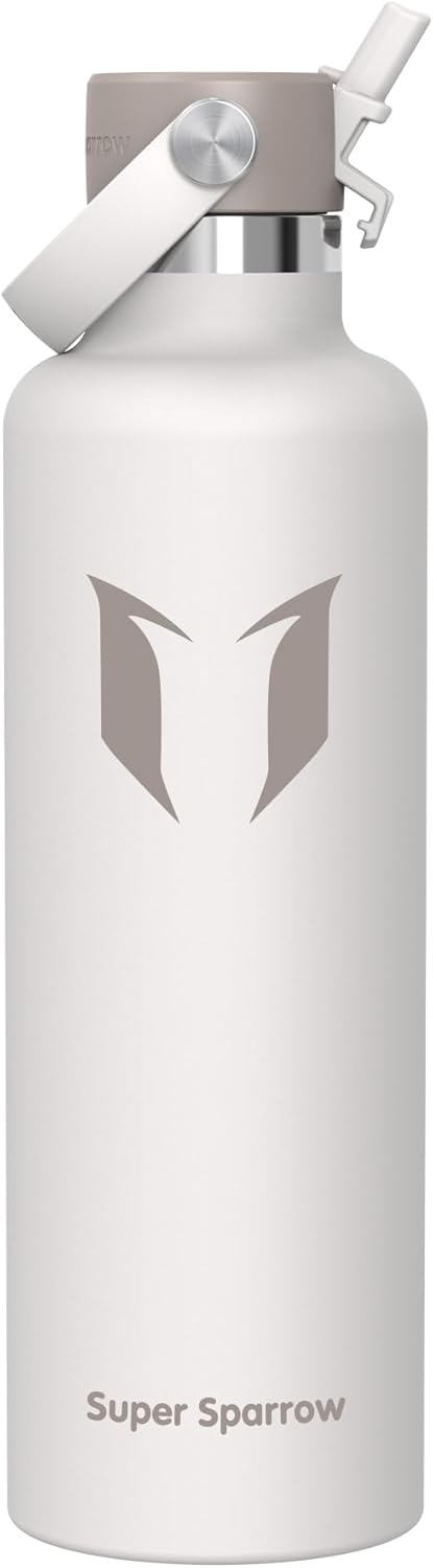 Super Sparrow Insulated Water Bottle - 17 Oz / 25 Oz / 32 Oz - Standard Mouth FlipFlow Flask - BPA Free, Leak Proof Drink Bottle- Ergonomic Straw Water Bottles for Work, Gym, Travel, Sports