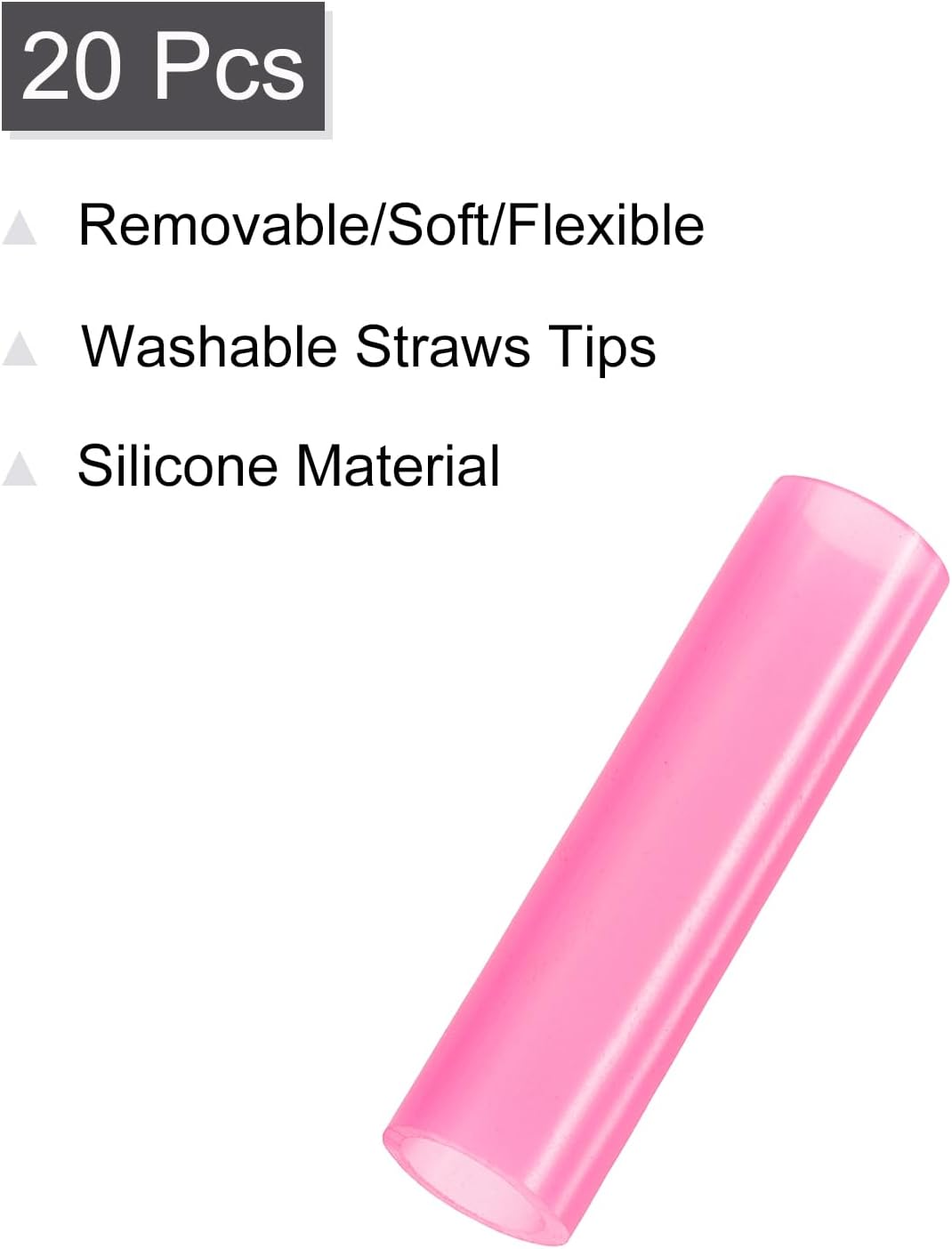 uxcell 20Pcs Silicone Straw Tips, Metal Straw Covers, Soft Reusable Straws Tips Fit for 8mm/0.31" OD Stainless Steel Straws (Pink)