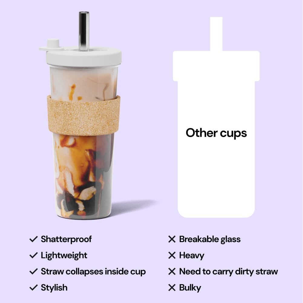 Dodoko Sage Green 24 oz Reusable Boba Cup and Straw Bubble Tea Cup with Wide Lid and Straw