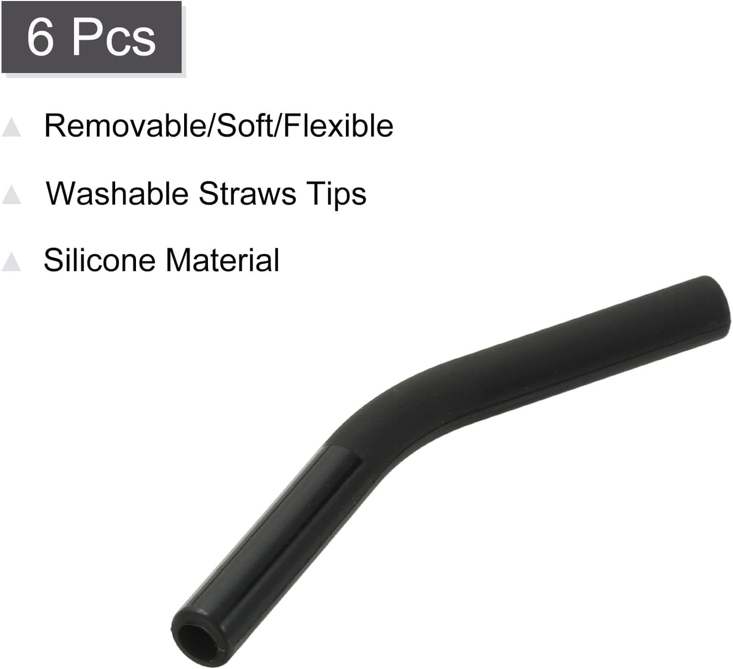 uxcell 6Pcs Silicone Straw Tips, Silicone Straw Elbows Tip, Soft Reusable Metal Straw Covers Fit for 6mm/0.24" OD Stainless Steel Straws, Black