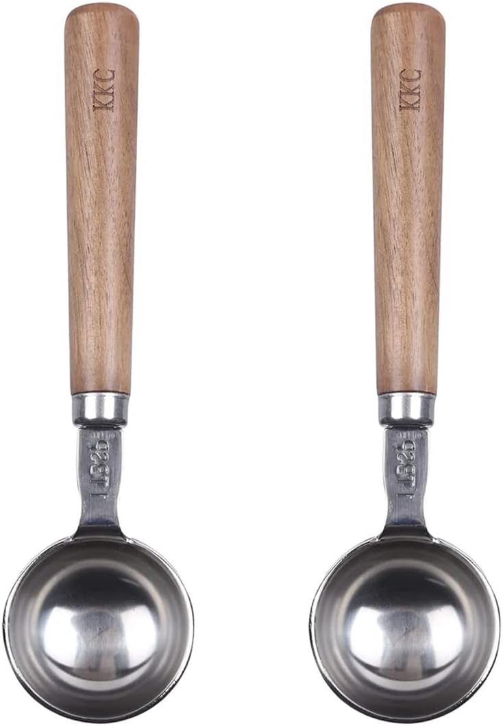 KKC HOME ACCENTS Wooden Handle Coffee Scoops - 1 Tablespoon, Coffee Bean & Tea Measuring Spoon, 2 Pcs, 6.7" Length