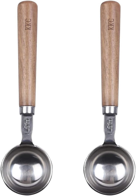 KKC HOME ACCENTS Wooden Handle Coffee Scoops - 1 Tablespoon, Coffee Bean & Tea Measuring Spoon, 2 Pcs, 6.7" Length