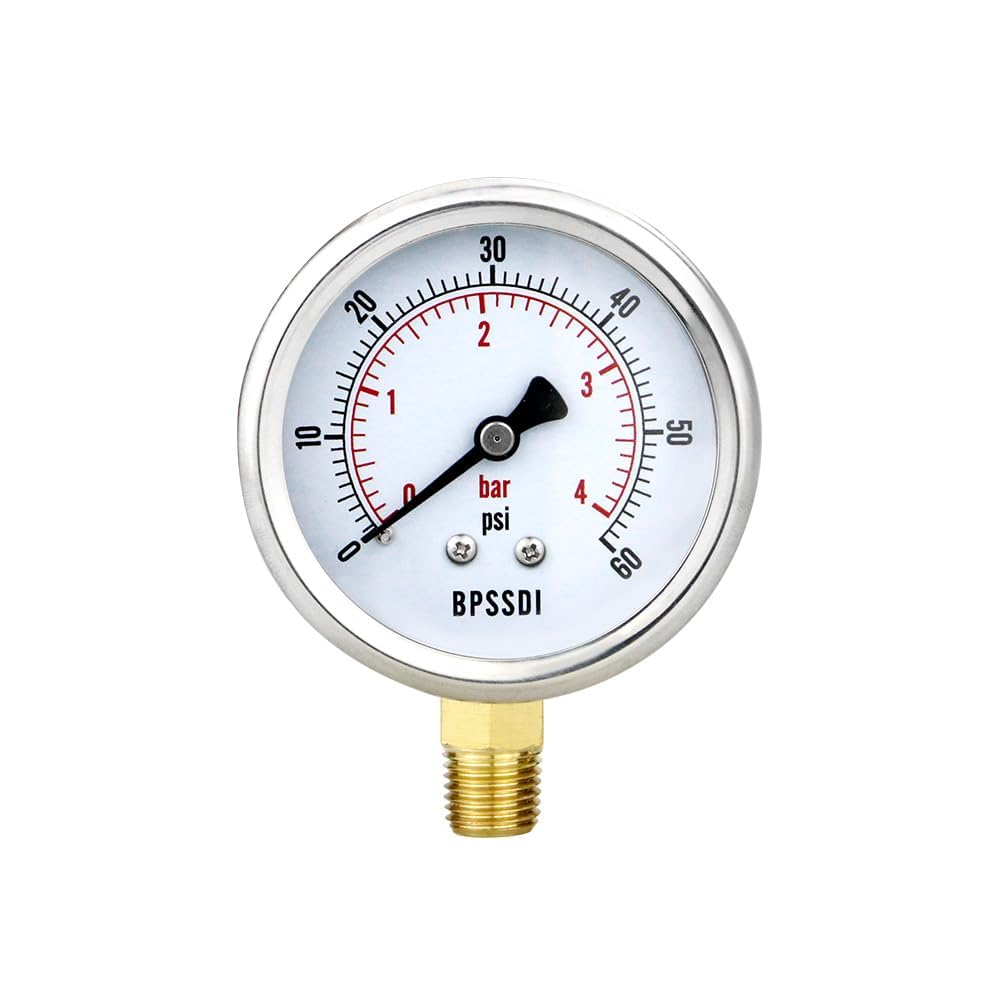 0-60 Psi Low Pressure Gauge, 2.5" Dial Size, 1/4" NPT Lower Mount, 304 Stainless Steel Case, Water Pressure Gauge Test for Water Pump, Pneumatic Air, RV Hose(with Tape)