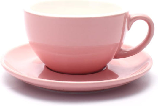 Americano Coffee Cup and Saucer Latte Art Cappuccino Barista Cups, New Bone China Coffee Shop (Glossy Pink, 8.5 oz)