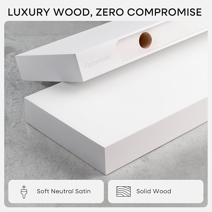 Homeforia White Floating Shelves 30 inch, High End Solid Real Wood 30inch - Image 3