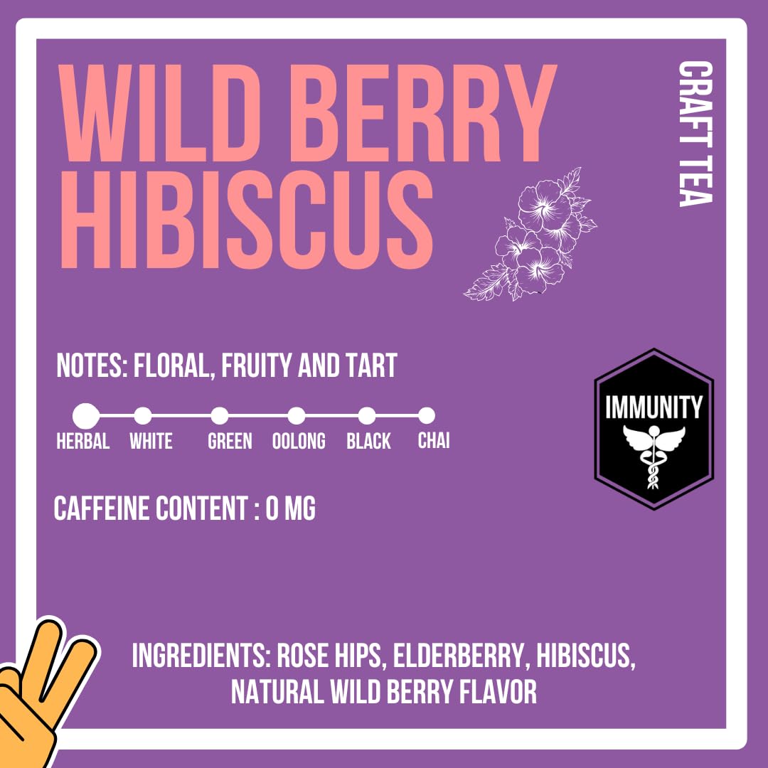 Revival Tea Company Wild Berry Hibiscus Tea - Herbal Tea Blend with Elderberry and Natural Wild Berry Flavor - Caffeine Free - 24 Tea Bags