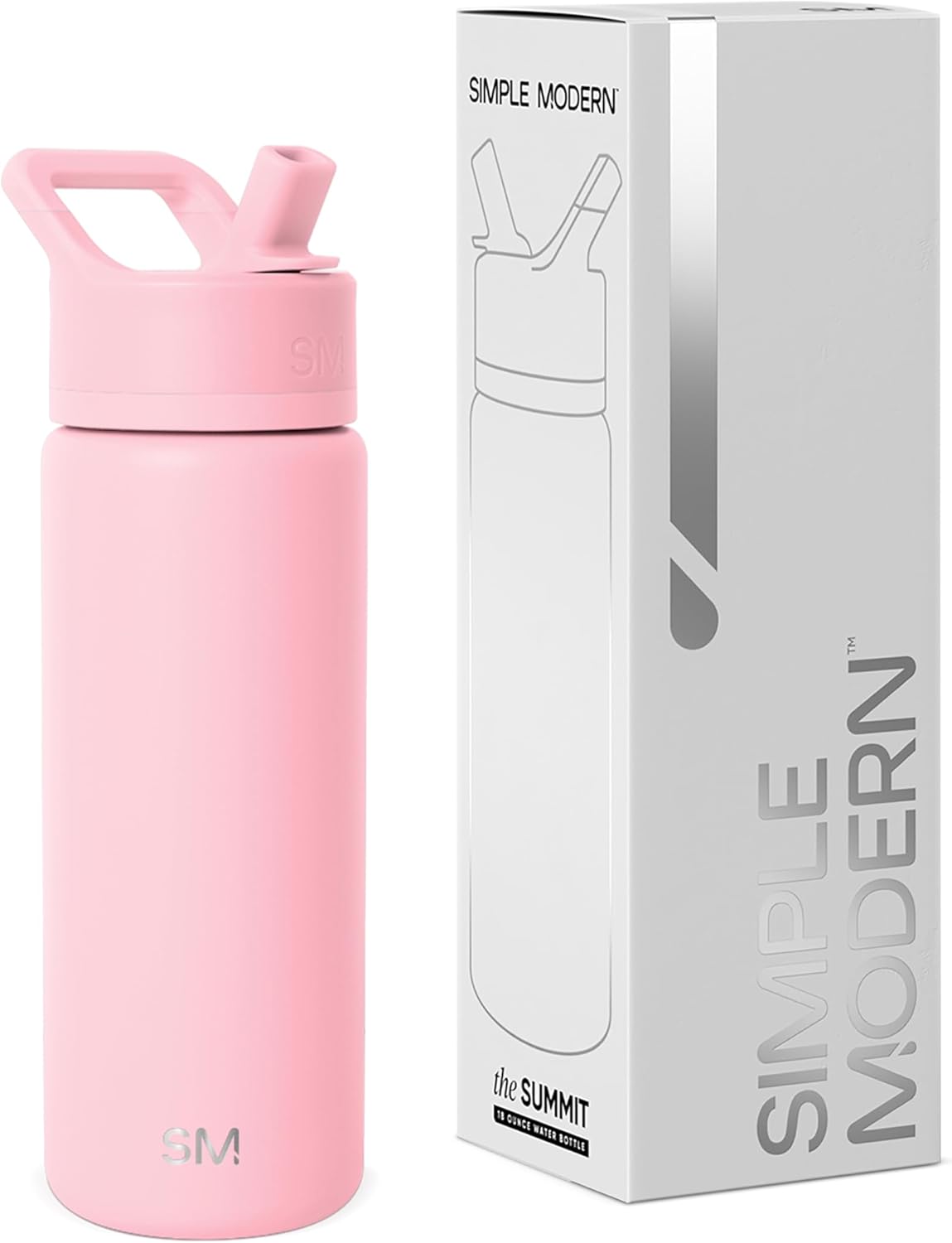 Simple Modern Water Bottle with Straw Lid Vacuum Insulated Stainless Steel Metal Thermos Bottles | Reusable Leak Proof BPA-Free Flask for School | Summit Collection | 18oz, Blush
