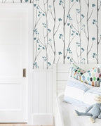 Timeet Peel and Stick Wallpaper White and Blue Floral Wallpaper Boho Leaf - Image 9